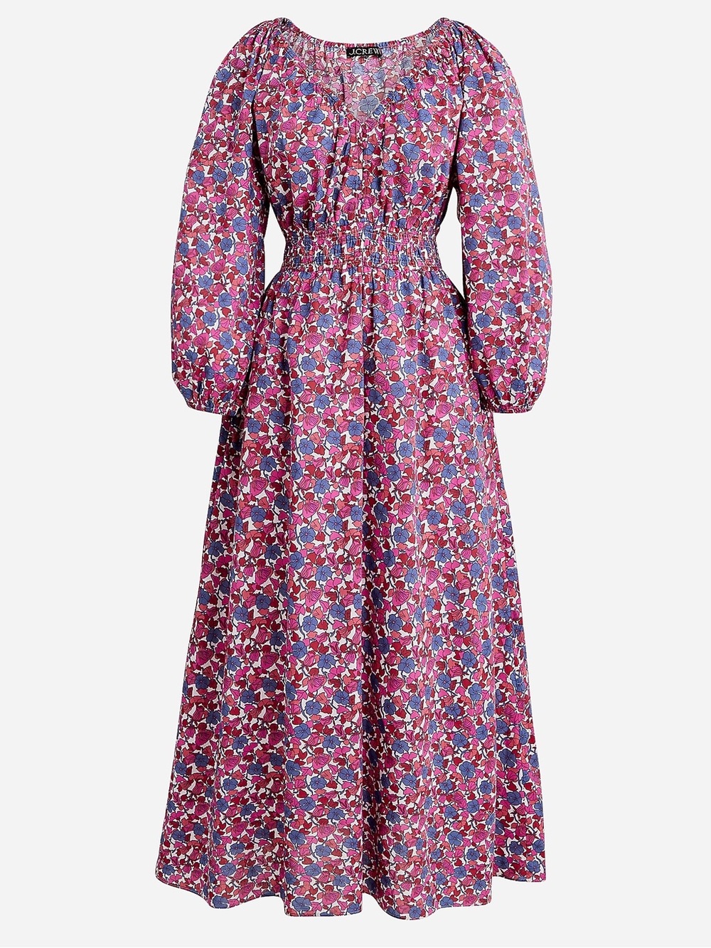 J Crew Large EUC V-Neck Cotton Berry Floral Lined Midi Dress with pockets